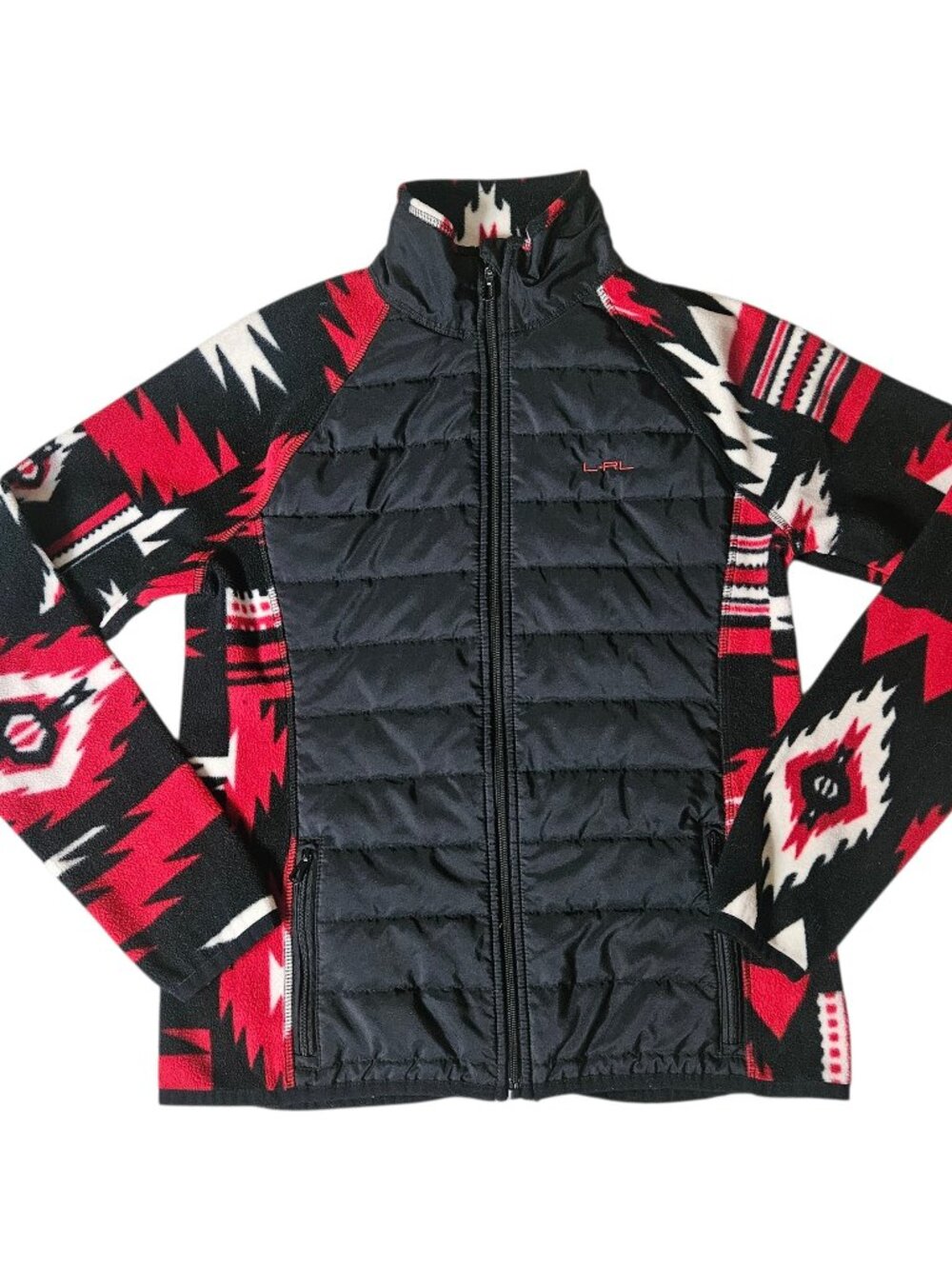 LRL Ralph Lauren Aztec Fleece Puffer Women M Jacket Western Ski Ranch Cabin Cozy